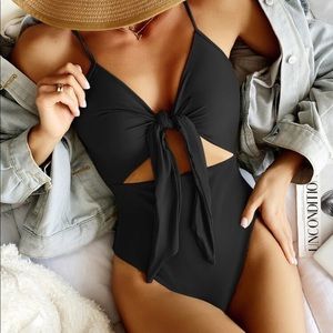 Black knot front cut out one piece swimsuit